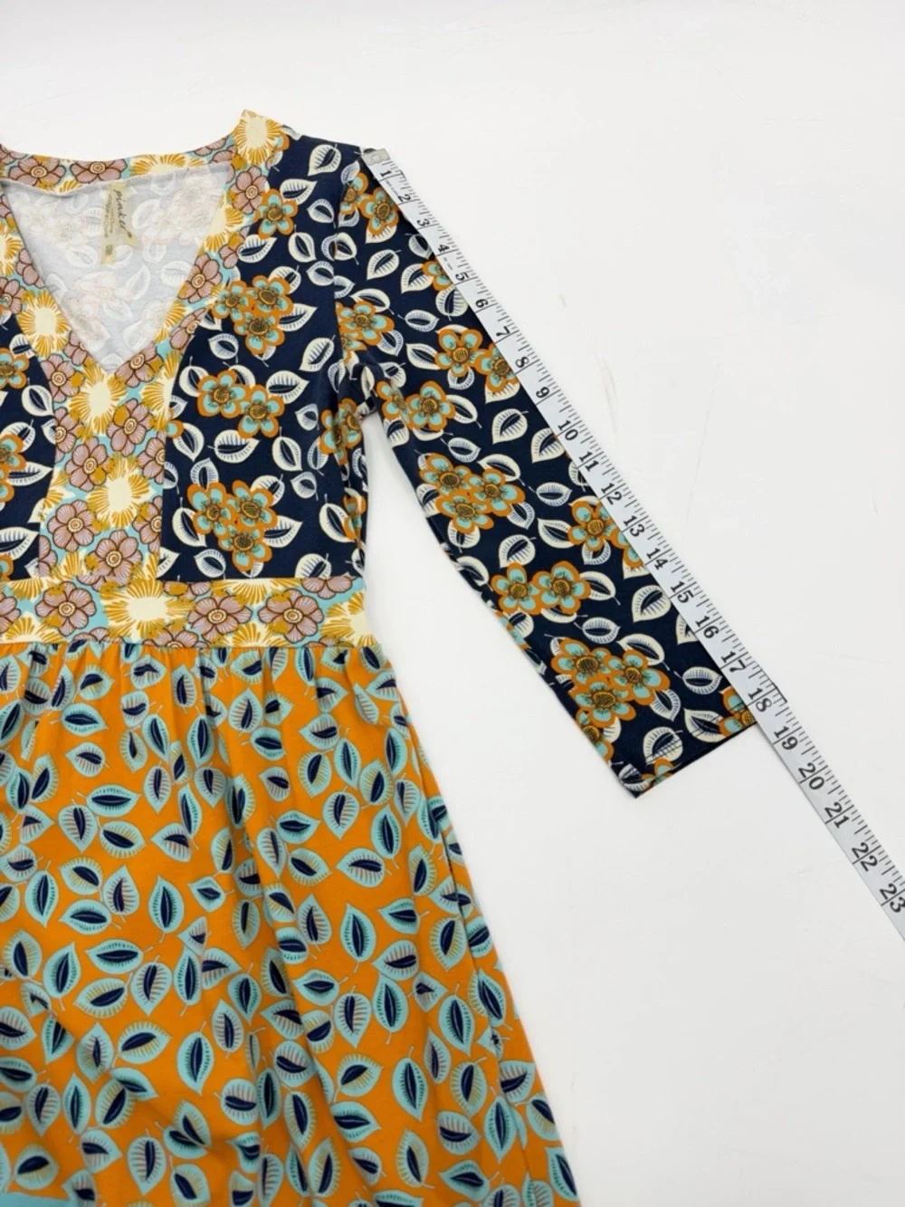 Anthropologie Pinkerton Boho Floral Patchwork Dress V-Neck 3/4 Sleeve XS - Picture 12 of 14